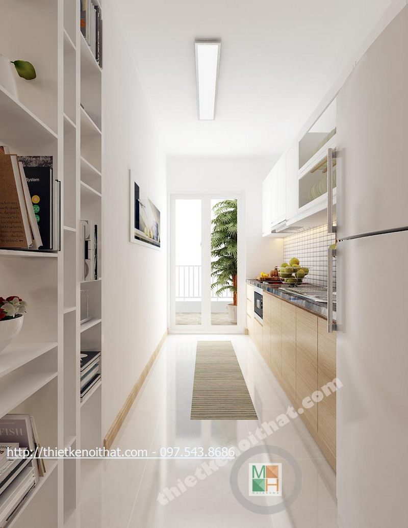 Thiết kế nội thất phòng bếp chung cư cao cấp Golden Palace căn hộ mẫu B3 Nam Từ Liêm Hà Nội
